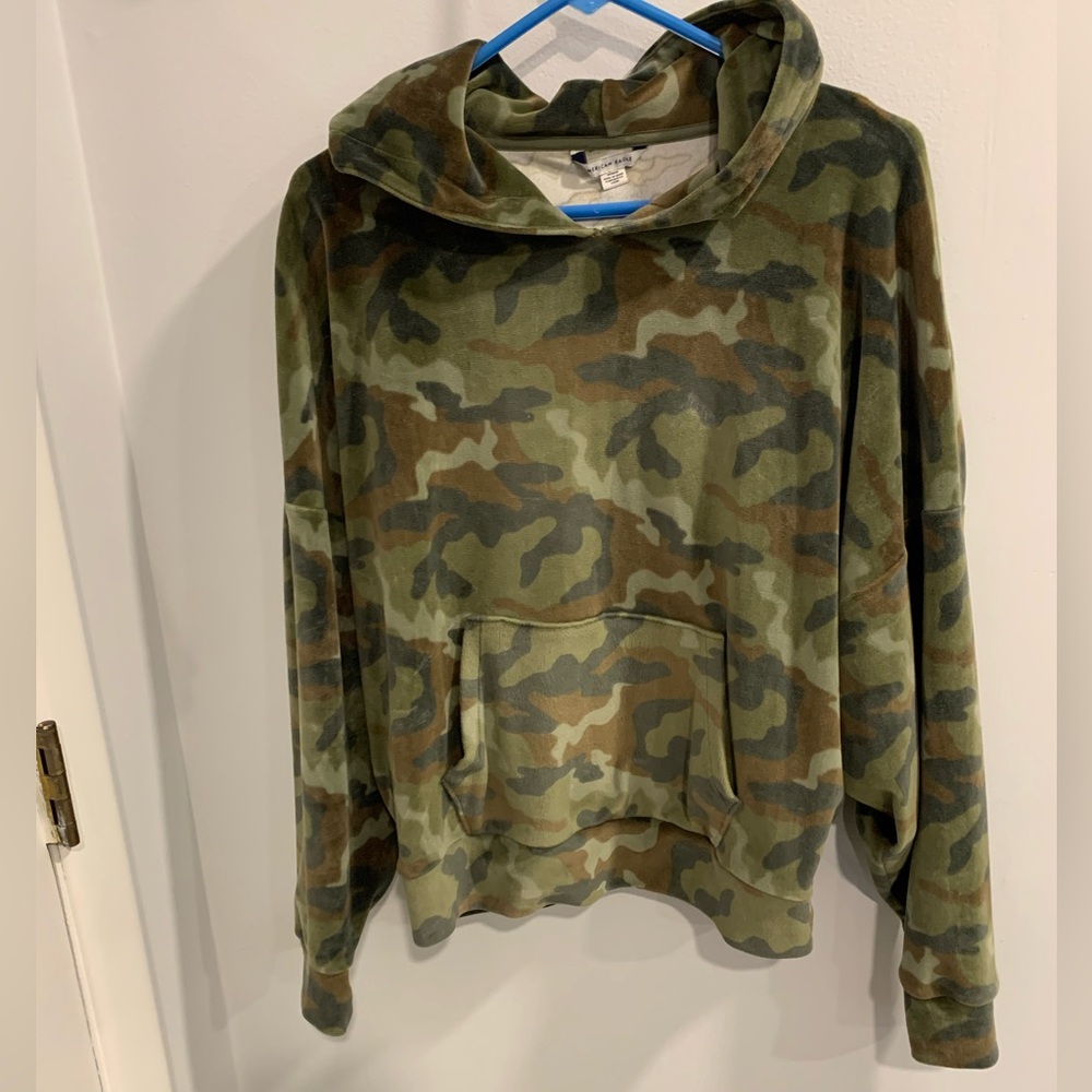 American Eagle Outfitters Velour Camo Green Brown Sweatshirt